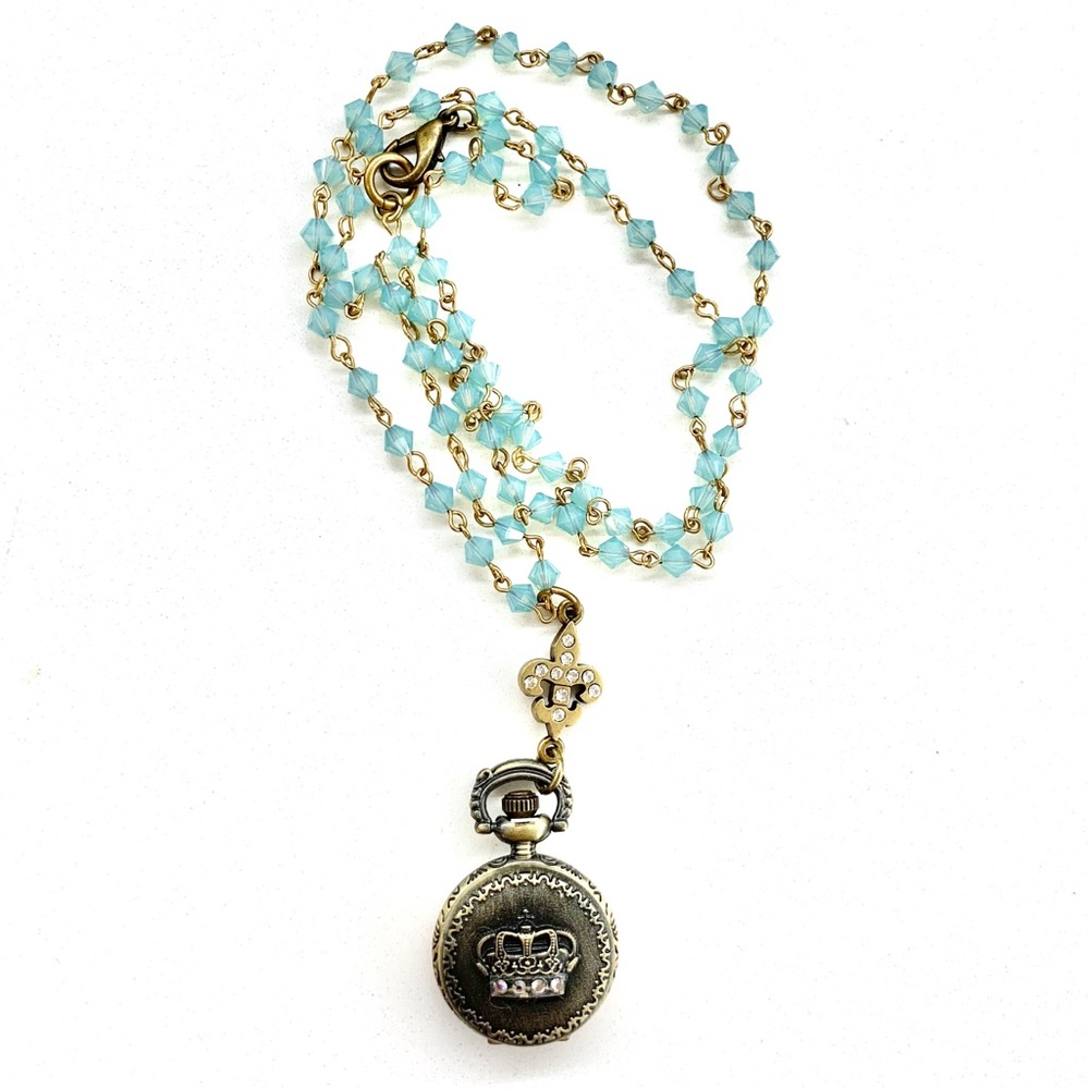 Long Semi precious Pendant Gold and Teal